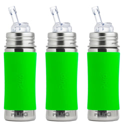 Pura Kiki 325ml Straw Bottles (Pack of 3) in Green