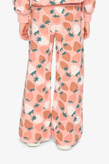 Wide Leg Sweatpants Pink Strawberry Print