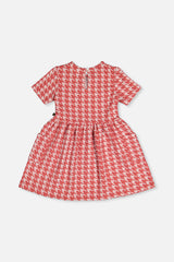 Short Sleeve Dress With Pockets Pink And White Houndstooth