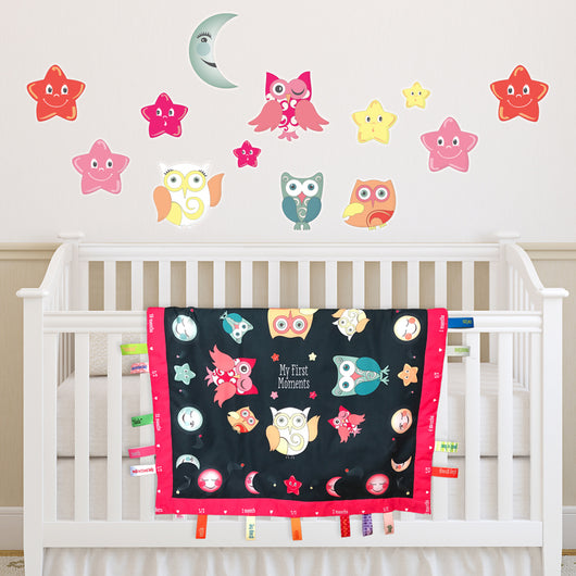 Wee & Charming - Baby Charm Blanket - Deluxe Package in Bedtime Owls