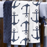 Liz and Roo Minky Receiving Blanket in Navy Anchors