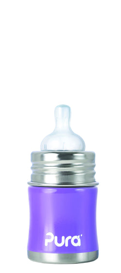 Pura Kiki Stainless Steel - 5 oz Infant Bottle with Slow Flow Nipple in Lavender