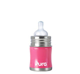 Pura Kiki Stainless Steel - 5 oz Infant Bottle with Slow Flow Nipple in Pretty Pink
