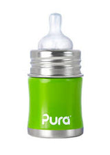 Pura Kiki Stainless Steel - 5 oz Infant Bottle with Slow Flow Nipple in Spring Green