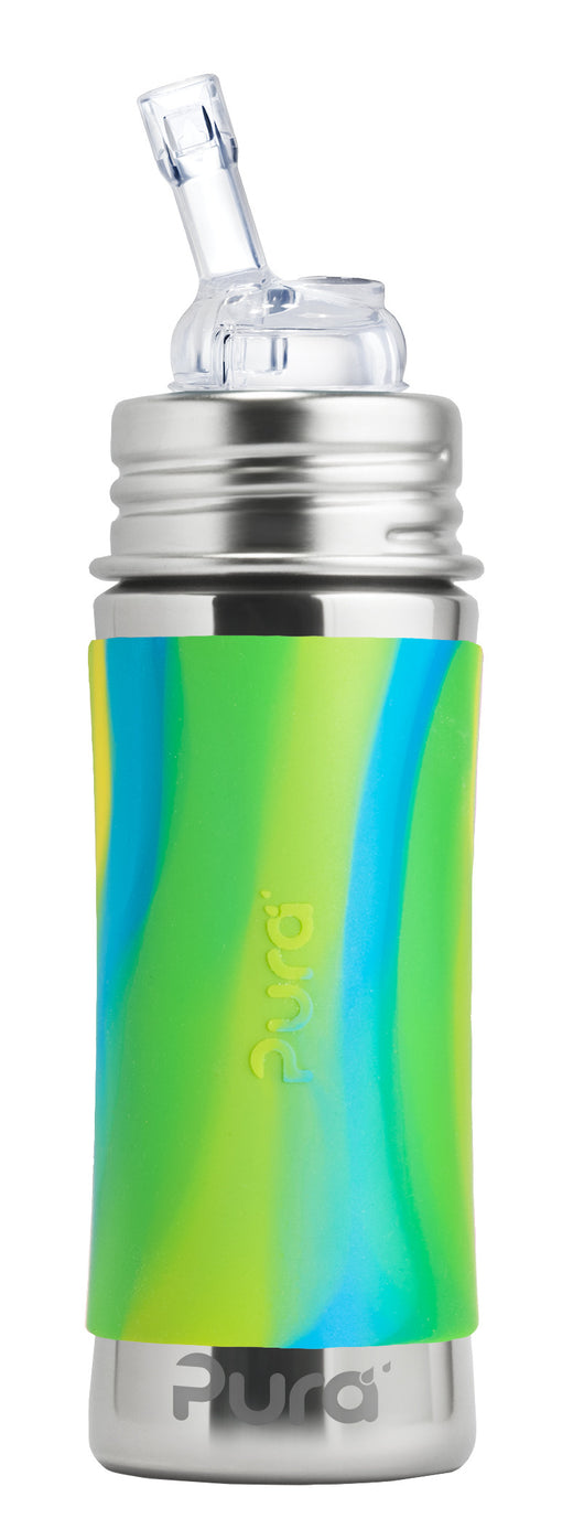 Pura Kiki 325ml Natural Straw Bottle - Aqua Swirl