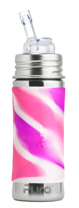 Pura Kiki 325ml Natural Straw Bottle - Pink Swirl