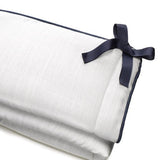Liz and Roo Rail Covers in White Woven with Navy Trim