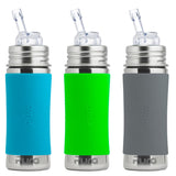 Pura Kiki 325ml Straw Bottles (Pack of 3) in a mixed pack with Aqua, Green and Slate Grey