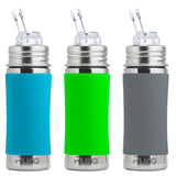 Pura Kiki 325ml Straw Bottles (Pack of 3) in a mixed pack with Aqua, Green and Slate Grey