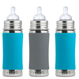 Pura Kiki - 325ml Infant Bottles (PACK OF 3) mixed pack of 2 Aqua and 1 Slate Grey