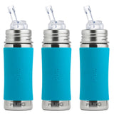 Pura Kiki 325ml Straw Bottles (Pack of 3) in Aqua