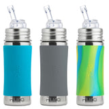 Pura Kiki 325ml Straw Bottles (Pack of 3) in a mixed pack with Aqua, Slate Grey and Green Swirl